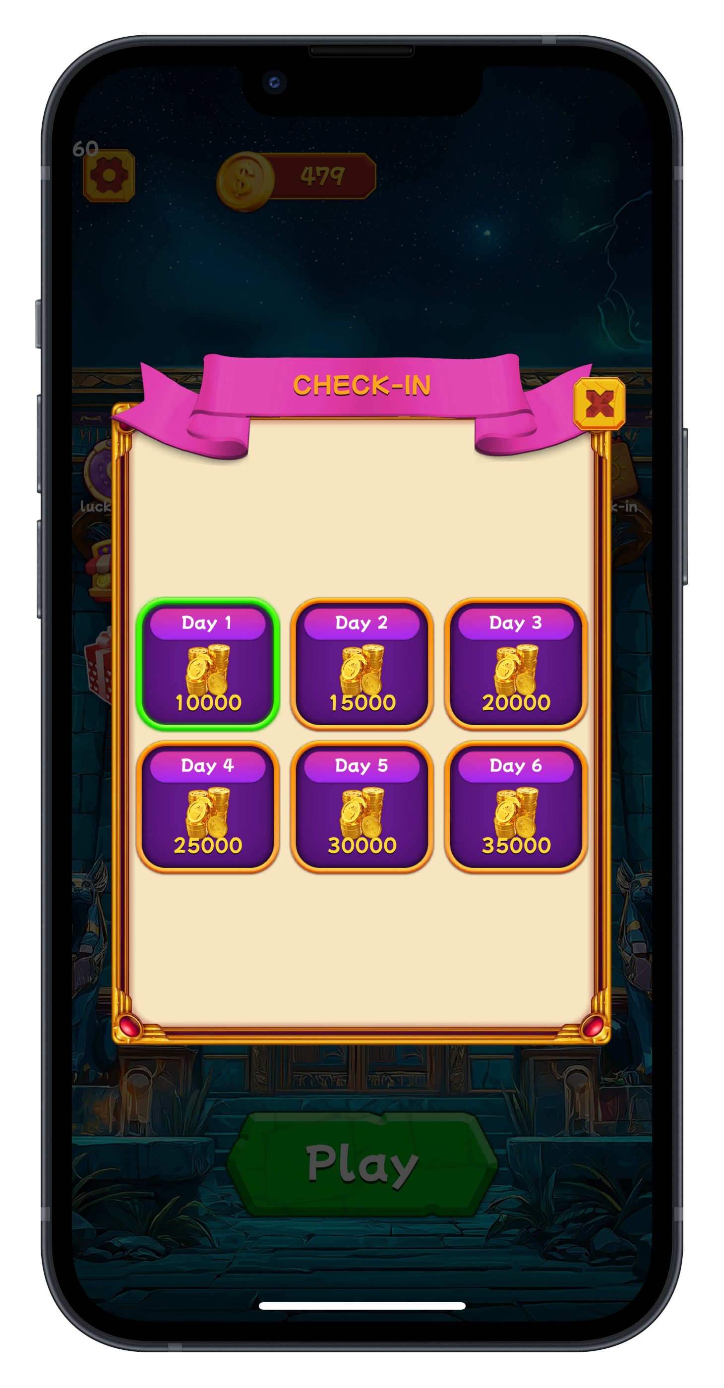 Daily check-in rewards screenshot